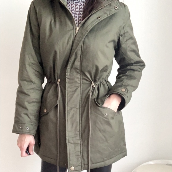 SHERPA LINED UTILITY PARKA JACKET COAT - DARK OLIVE GREEN - Picture 10 of 10